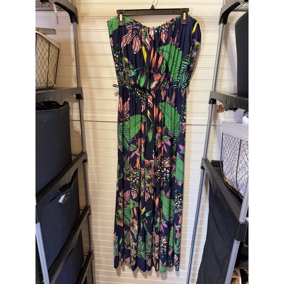 Beach Break Strapless Tropical Print Wide Leg Jumpsuit & Bolero Sweater Size XL - Picture 3 of 14